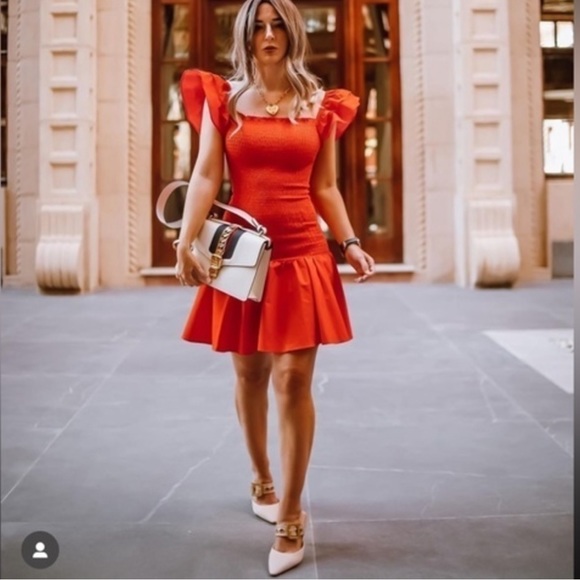 ZARA RUFFLES RED DRESS - Picture 2 of 7